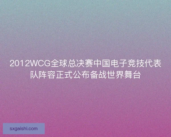 2012WCG全球总决赛中国电子竞技代表队阵容正式公布备战世界舞台