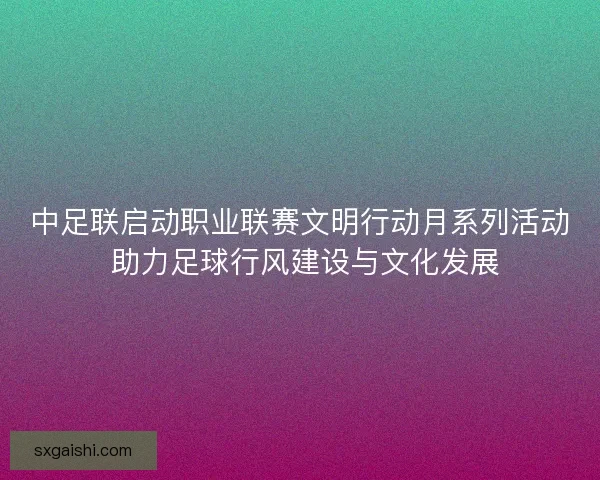 中足联启动职业联赛文明行动月系列活动 助力足球行风建设与文化发展