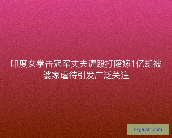 印度女拳击冠军丈夫遭殴打陪嫁1亿却被婆家虐待引发广泛关注